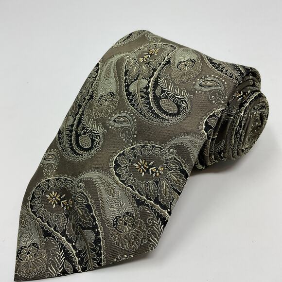 Vintage Valerio Garati 100% Hand Made Silk Paisley Men Tie Luxury Designer Gold - Picture 1 of 6